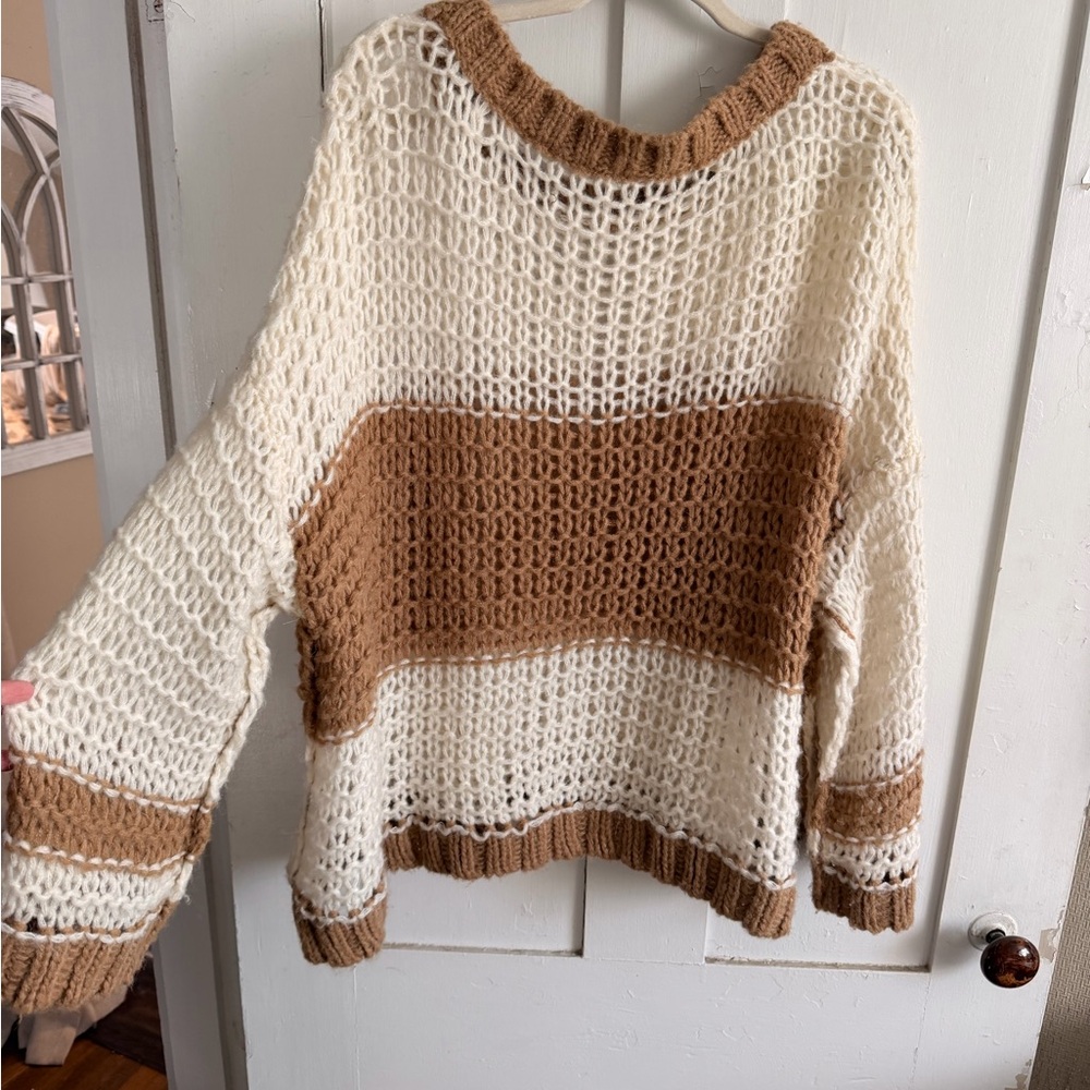 Free People Chunky Knit Sweater - Brown and Cream - Picture 9 of 9